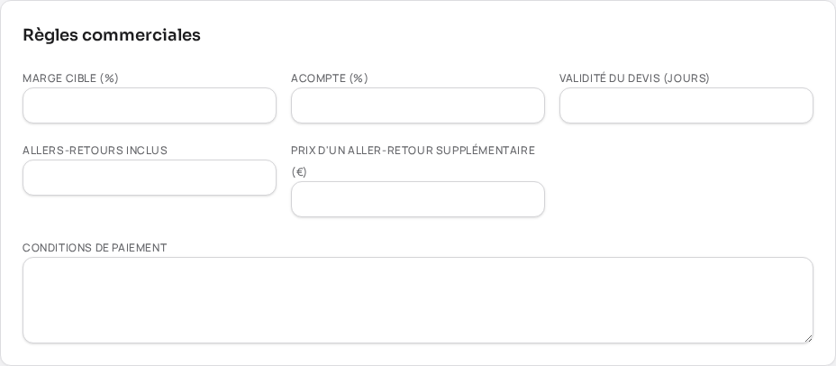 Les règles commerciales de votre studio.